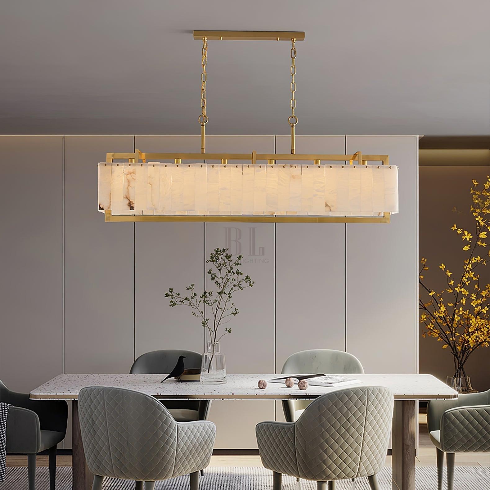 Hexa Alabaster Chandelier - L 39.4″ x W 8.3″ x H 23.6″Gold & WhiteBlushlighting