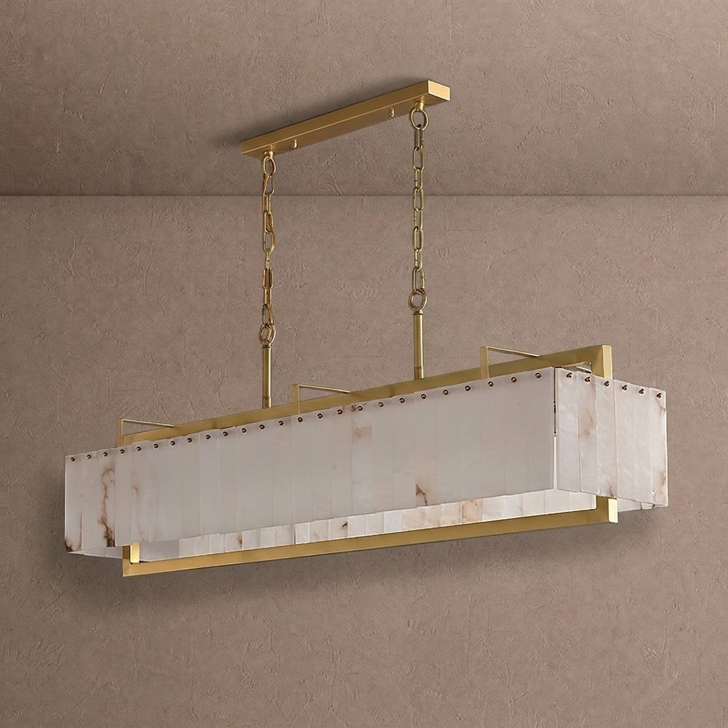 Hexa Alabaster Chandelier - L 39.4″ x W 8.3″ x H 23.6″Gold & WhiteBlushlighting