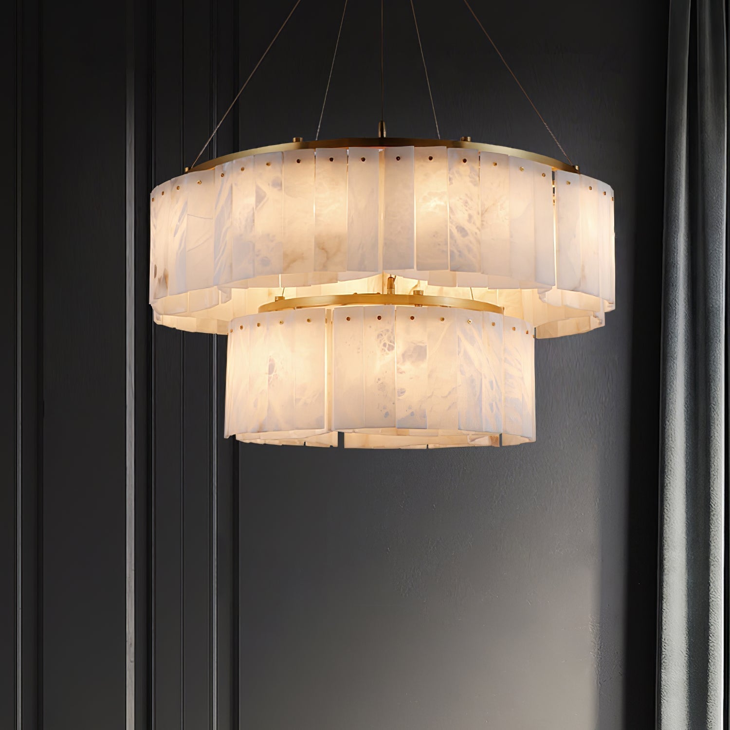 Hexa Alabaster Chandelier - ∅ 21.7″ + ∅ 33.5″ x H 5.9″Gold & WhiteBlushlighting