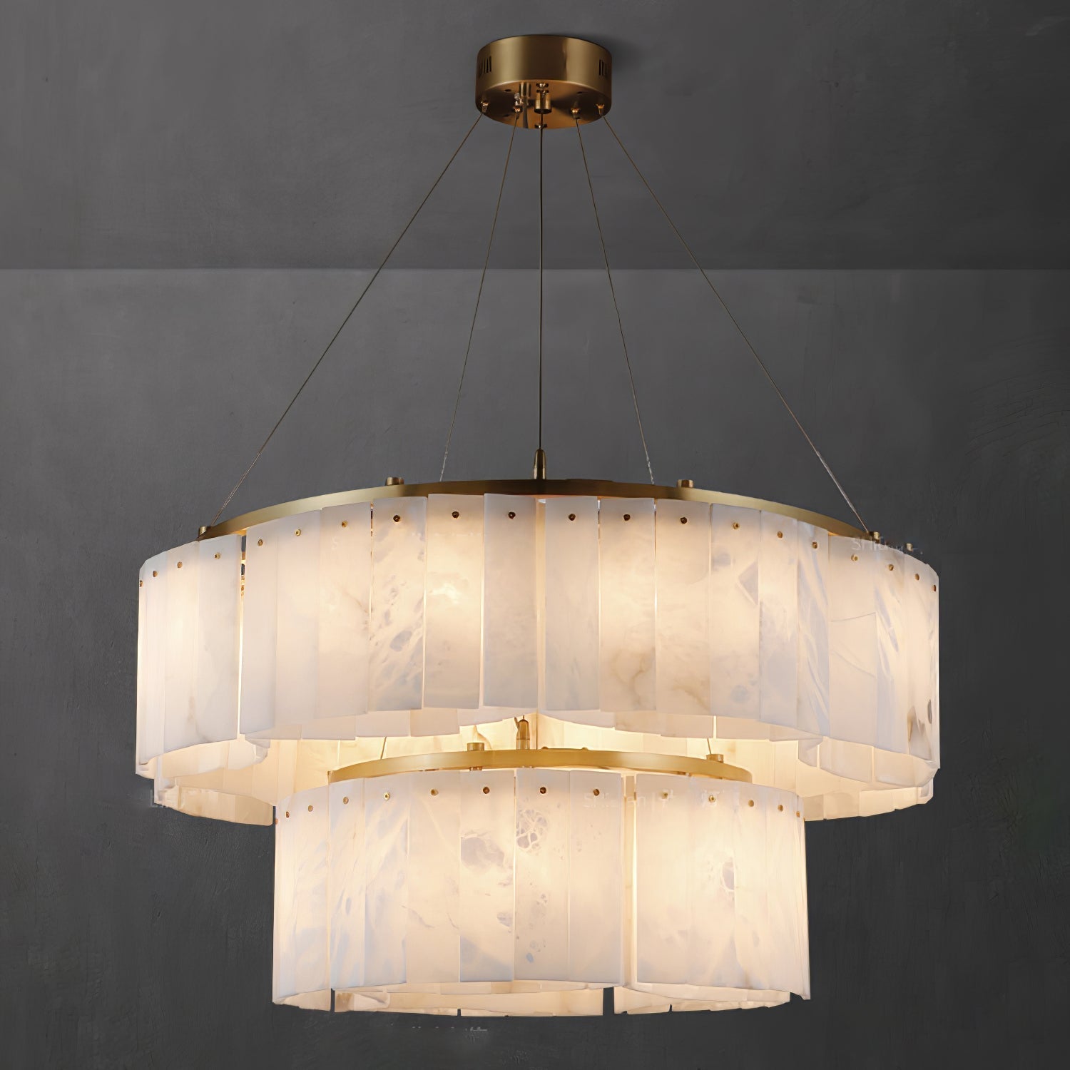 Hexa Alabaster Chandelier - ∅ 21.7″ + ∅ 33.5″ x H 5.9″Gold & WhiteBlushlighting