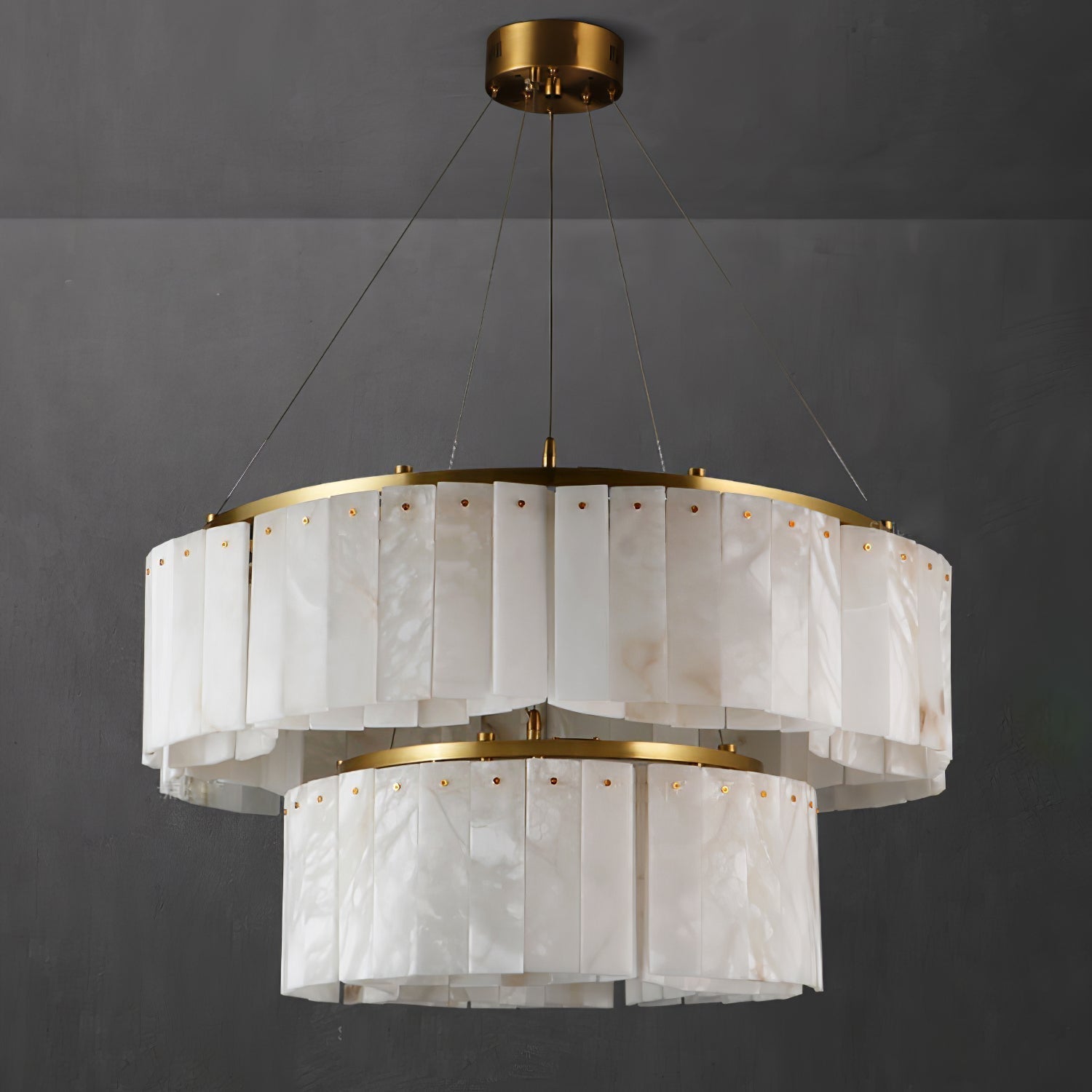 Hexa Alabaster Chandelier - ∅ 21.7″ + ∅ 33.5″ x H 5.9″Gold & WhiteBlushlighting