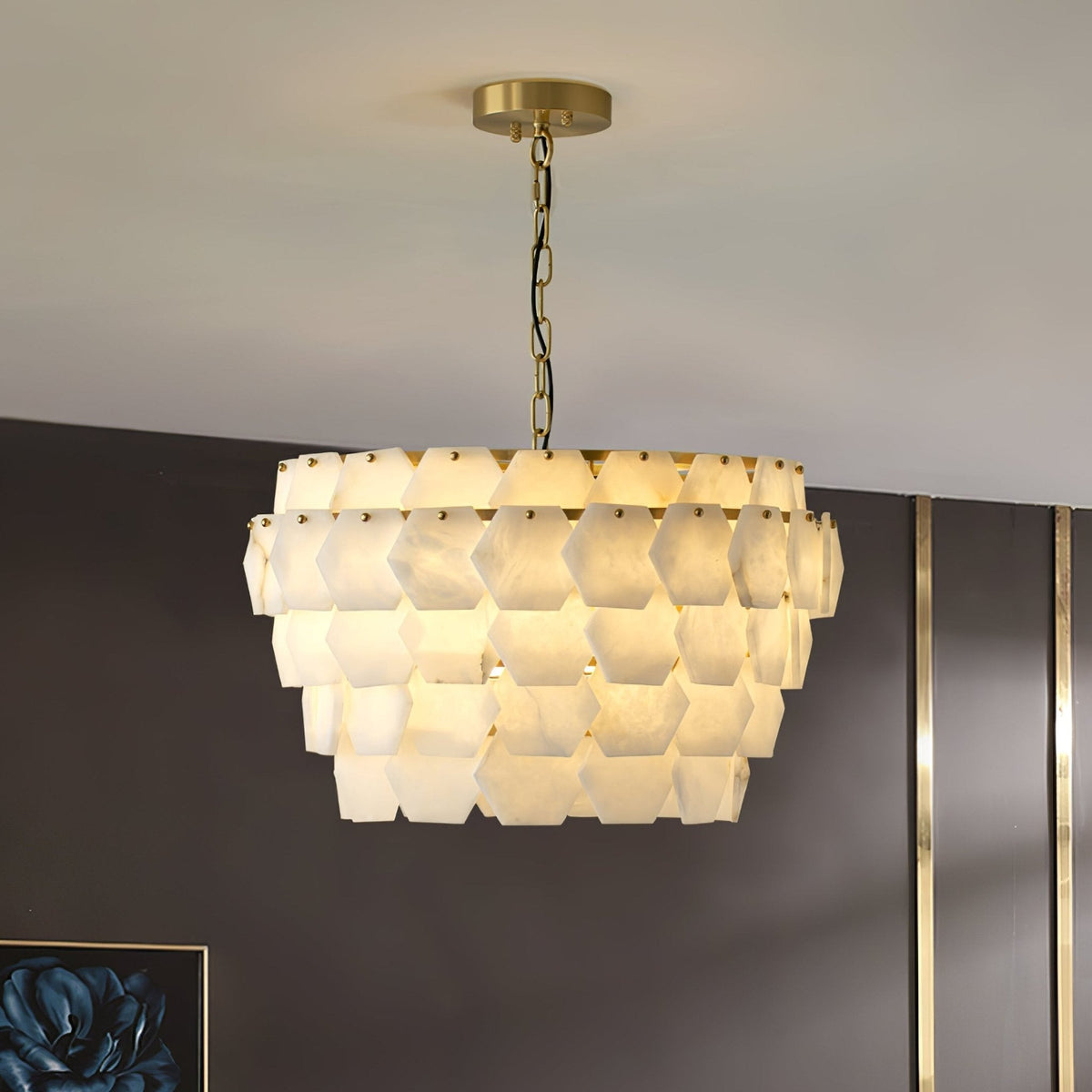 Hexa Cloud Alabaster Pendant Light - ∅ 23.6″ x H 17.7″Gold & WhiteBlushlighting