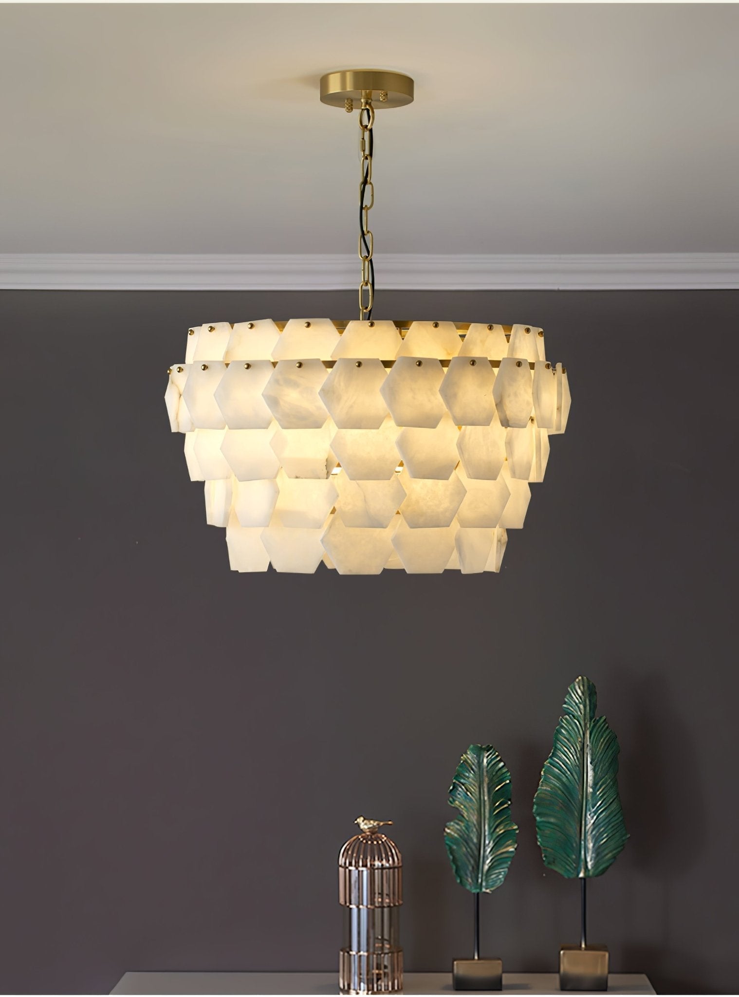 Hexa Cloud Alabaster Pendant Light - ∅ 23.6″ x H 17.7″Gold & WhiteBlushlighting