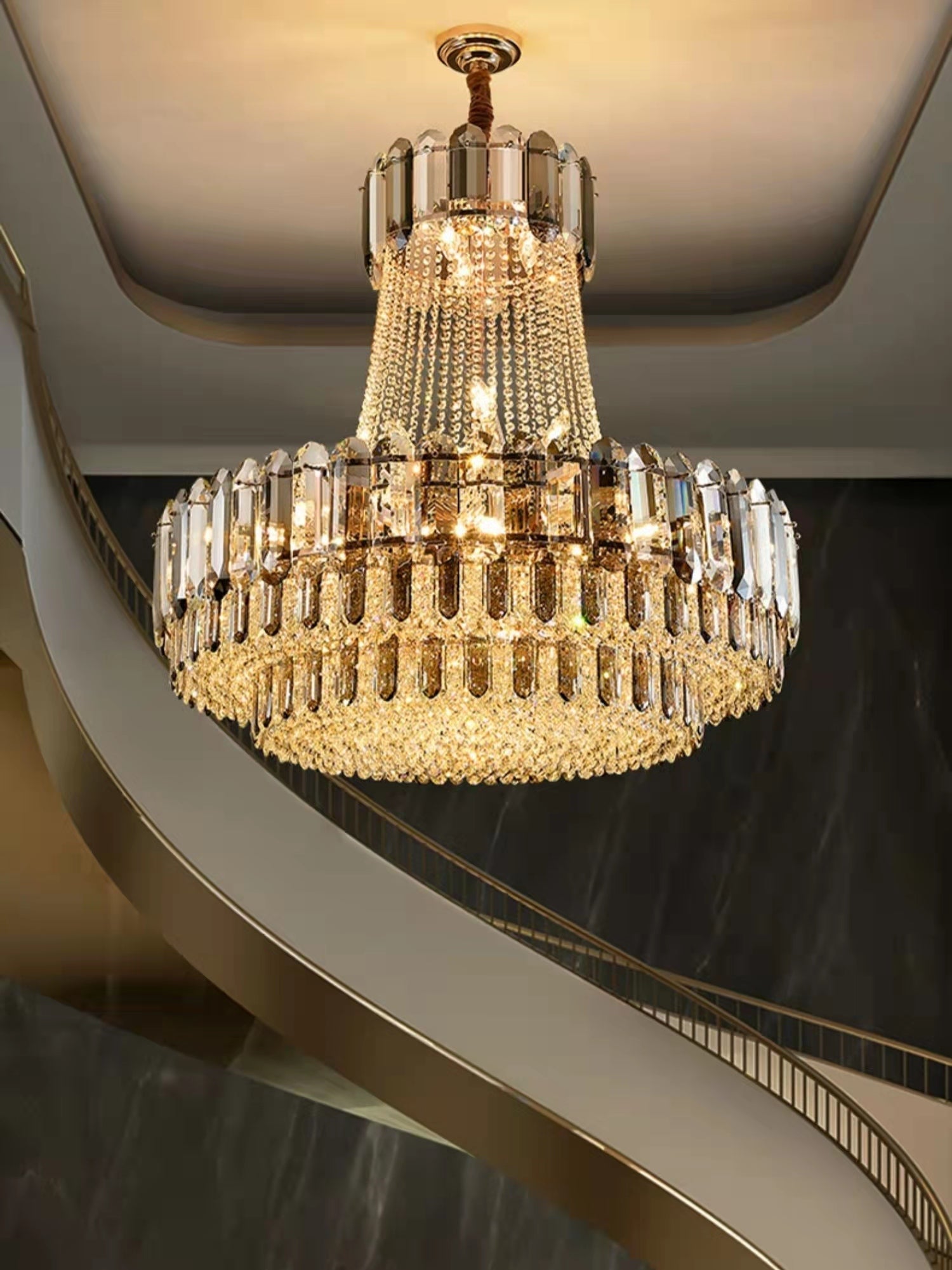 High-grade Crystal Chandelier For Living Room Luxury Duplex Hallway Ceiling Light Fixture - D39.4"*H39.4"GoldBlushlighting