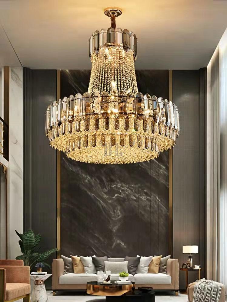 High-grade Crystal Chandelier For Living Room Luxury Duplex Hallway Ceiling Light Fixture - D39.4"*H39.4"GoldBlushlighting