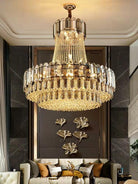 High-grade Crystal Chandelier For Living Room Luxury Duplex Hallway Ceiling Light Fixture - D39.4"*H39.4"GoldBlushlighting
