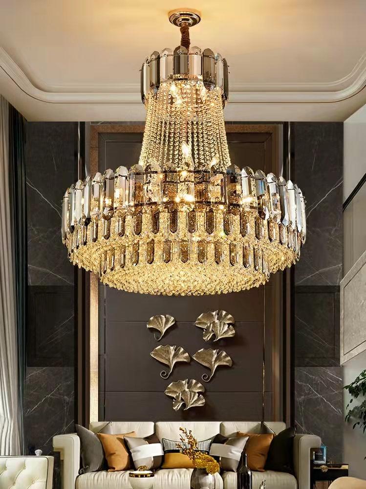 High-grade Crystal Chandelier For Living Room Luxury Duplex Hallway Ceiling Light Fixture - D39.4"*H39.4"GoldBlushlighting