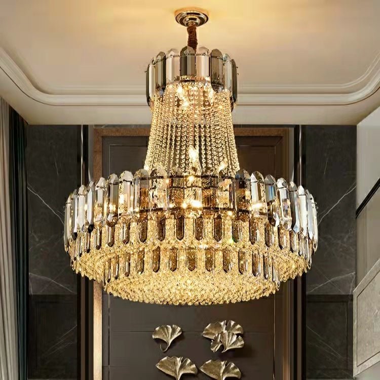 High-grade Crystal Chandelier For Living Room Luxury Duplex Hallway Ceiling Light Fixture - D39.4"*H39.4"GoldBlushlighting