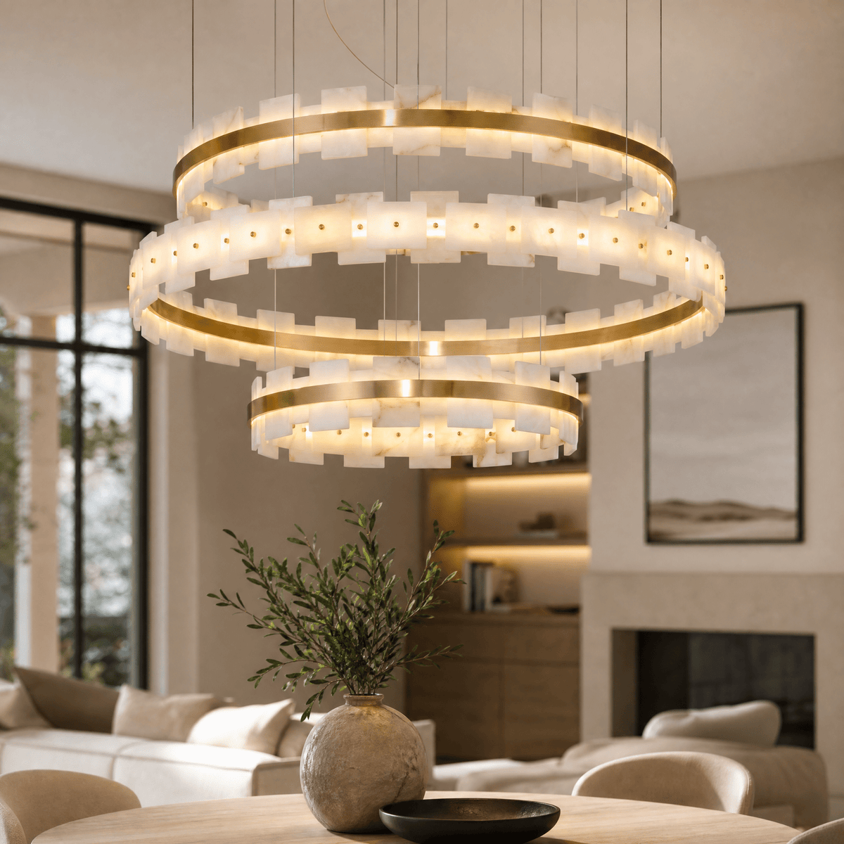 Hollis Modern Alabaster Ring Chandelier - D600×H120Blushlighting