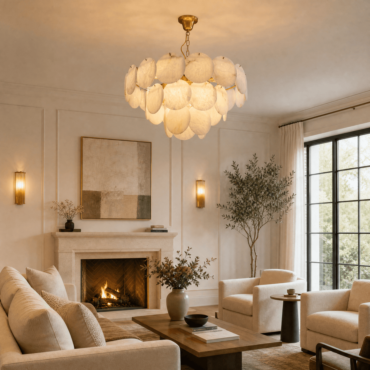 Hollis Modern Alabaster Round Chandelier - D500×H320Blushlighting