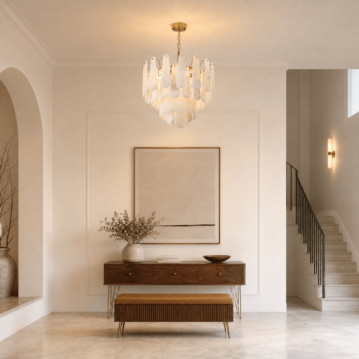 Hollis Modern Alabaster Tiered Chandelier - D550Blushlighting