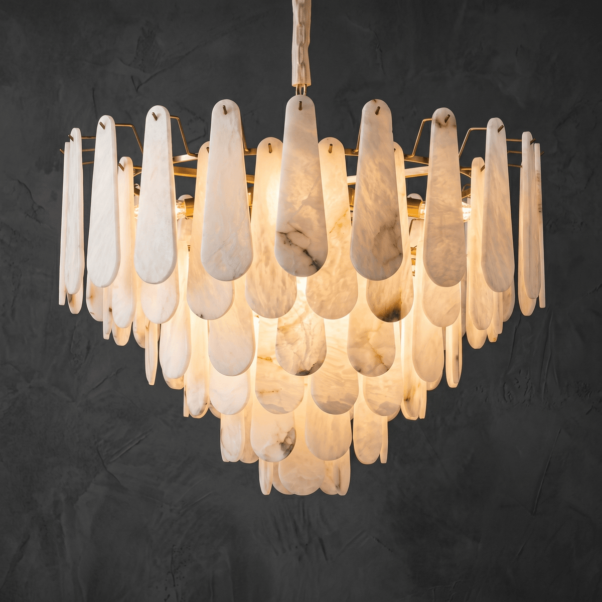 Hollis Modern Alabaster Tiered Chandelier - D550Blushlighting
