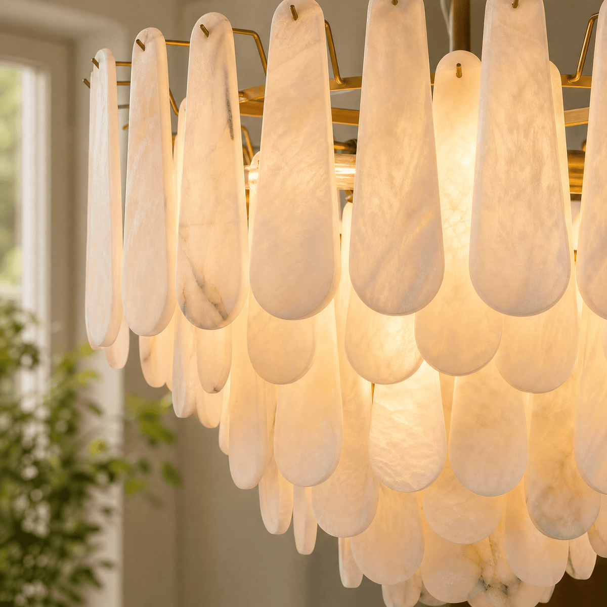 Hollis Modern Alabaster Tiered Chandelier - D550Blushlighting