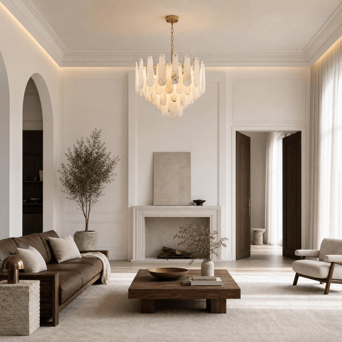 Hollis Modern Alabaster Tiered Chandelier - D550Blushlighting