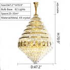 Honeycomb Shaped Ceiling Chandelier Extra Large Crystal Light Fixture For Foyer Staircase/ Entryway In Gold Finish - D47.2"*H70.9"/ 82 LightsBlushlighting