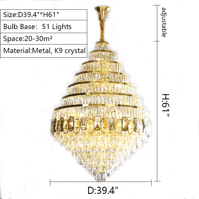 Honeycomb Shaped Ceiling Chandelier Extra Large Crystal Light Fixture For Foyer Staircase/ Entryway In Gold Finish - D47.2"*H70.9"/ 82 LightsBlushlighting