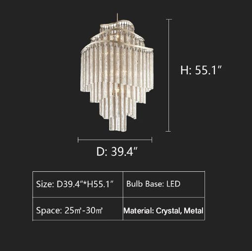 Huge Post-modern Hollow Glass Tube Tassel Chandelier for Living Room/Foyer/Villa/Stairs - D25.6"*H39.4"Warm LightBlushlighting