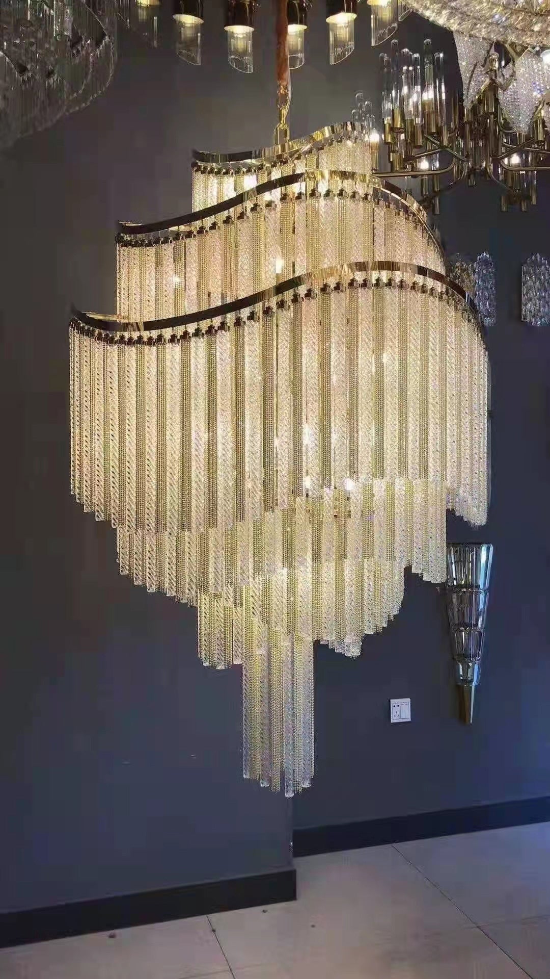Huge Post-modern Hollow Glass Tube Tassel Chandelier for Living Room/Foyer/Villa/Stairs - D25.6"*H39.4"Warm LightBlushlighting
