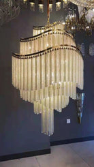 Huge Post-modern Hollow Glass Tube Tassel Chandelier for Living Room/Foyer/Villa/Stairs - D25.6"*H39.4"Warm LightBlushlighting