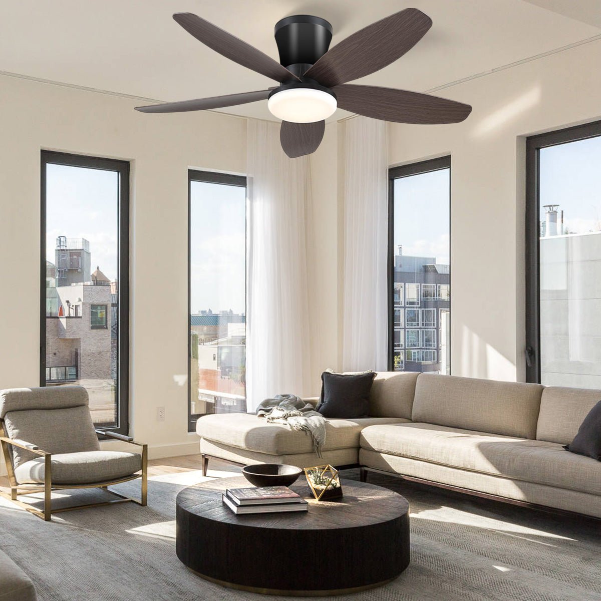 Indoor/Outdoor Recessed Black Ceiling Fan Light - Brown36"Blushlighting