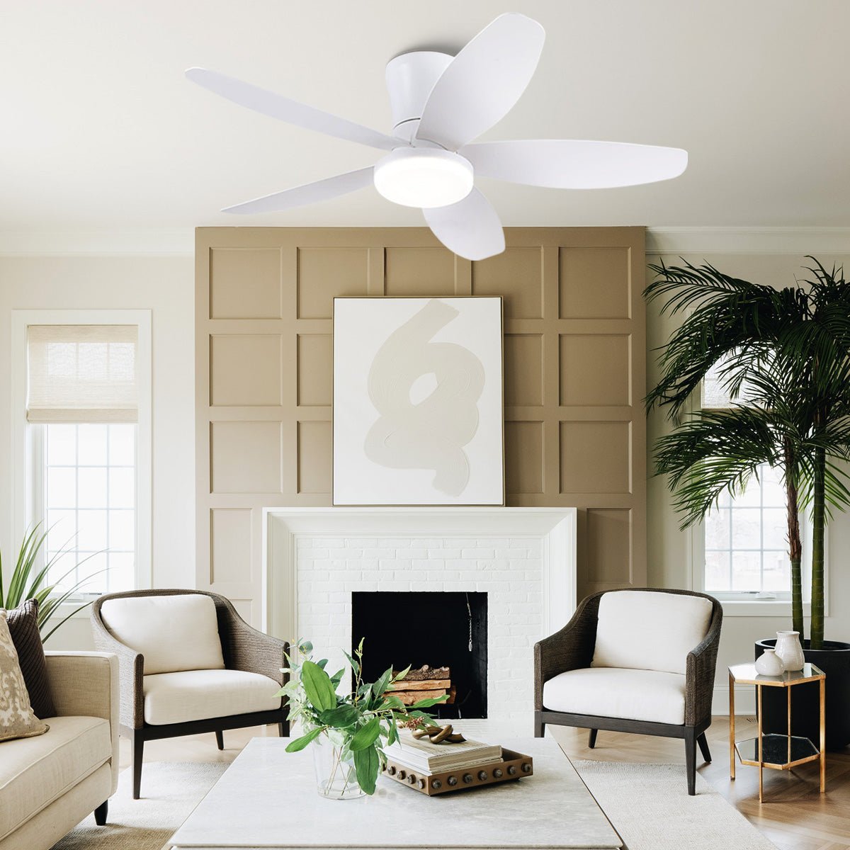Indoor/Outdoor Recessed Black Ceiling Fan Light - White36"Blushlighting