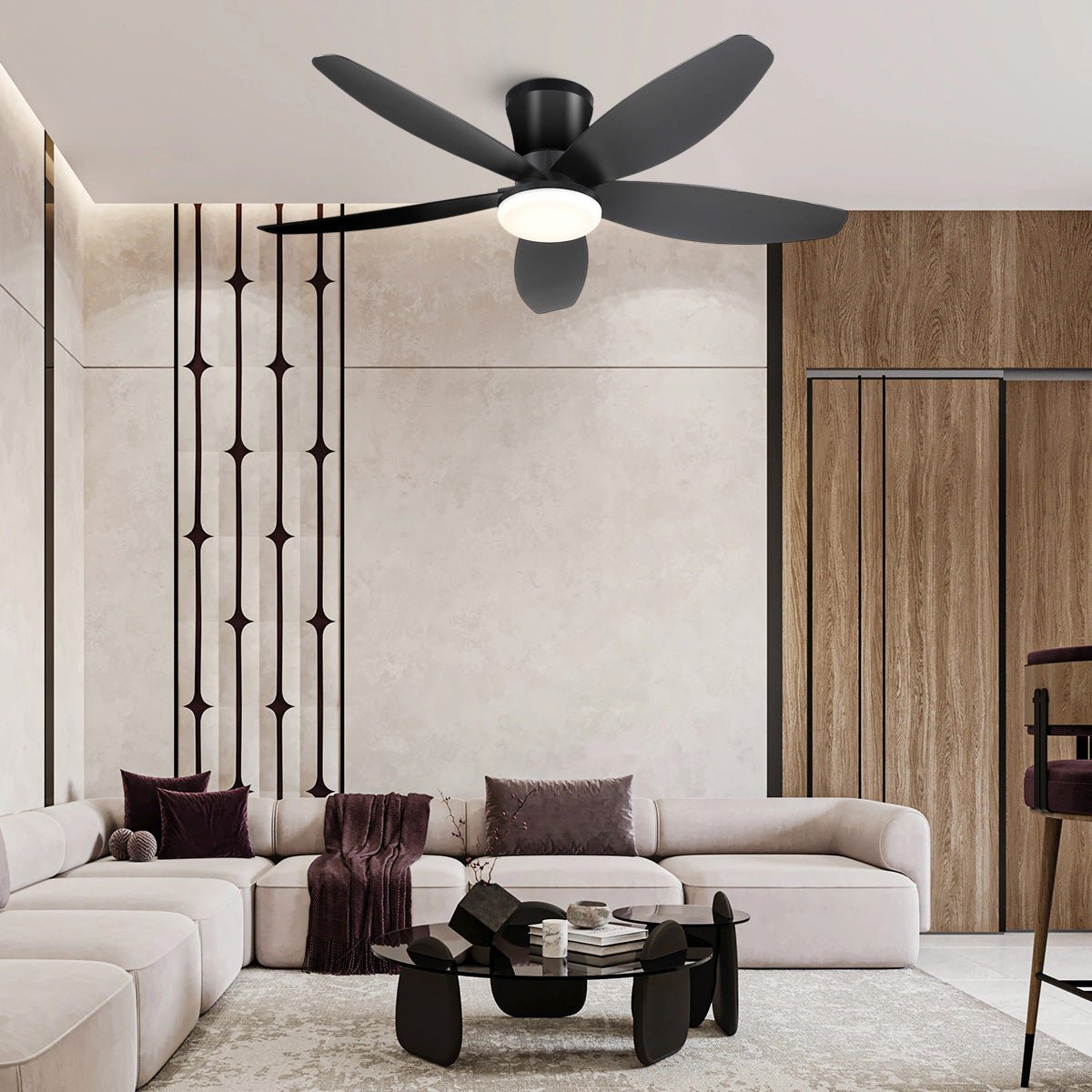 Indoor/Outdoor Recessed Black Ceiling Fan Light - Black42"Blushlighting