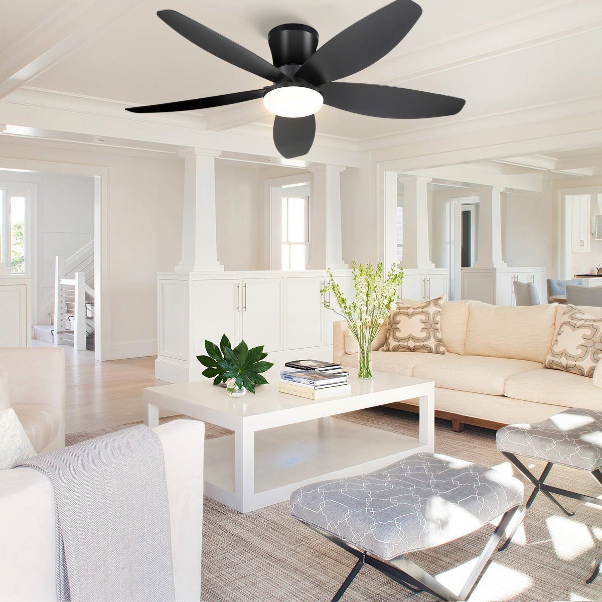Indoor/Outdoor Recessed Black Ceiling Fan Light - Black42"Blushlighting