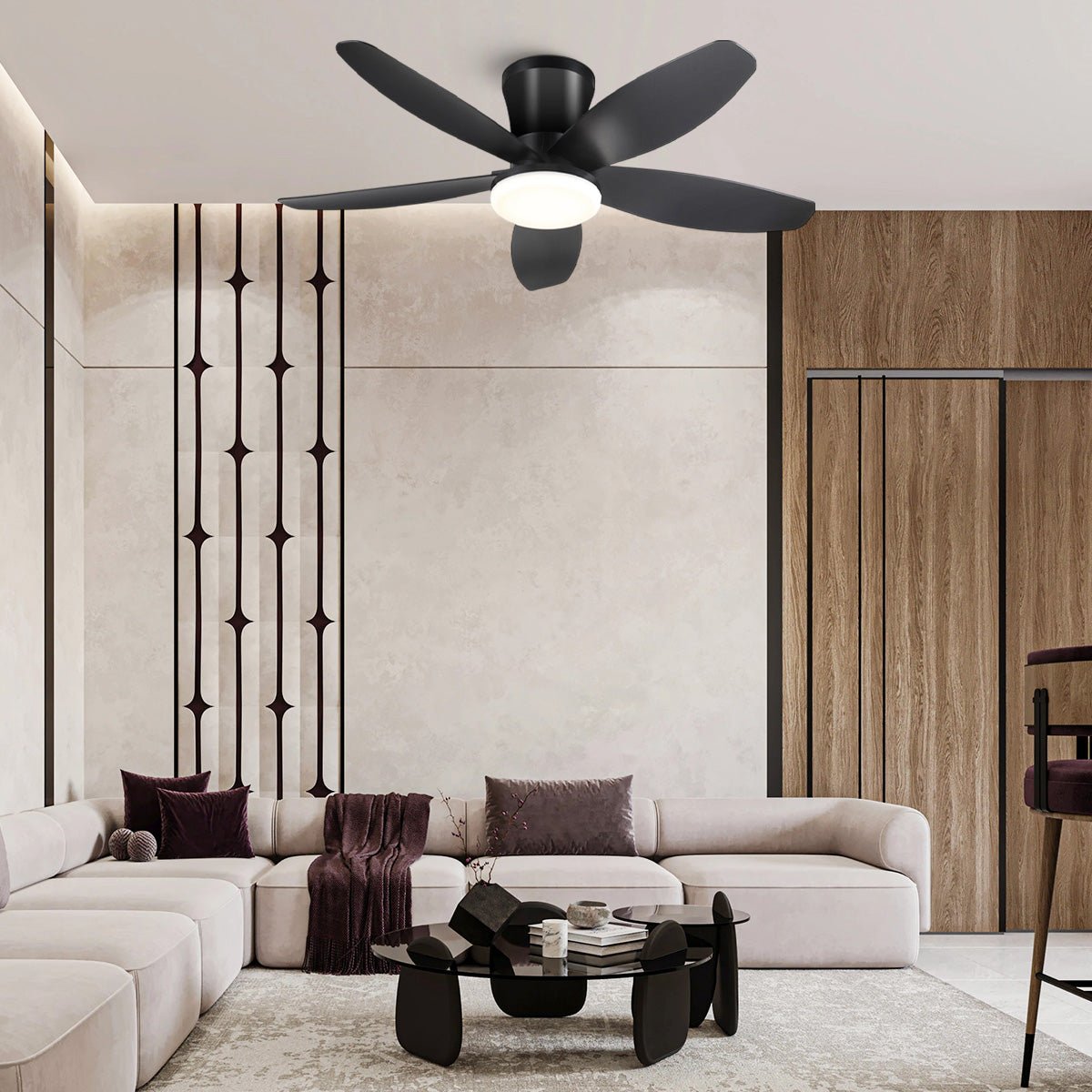 Indoor/Outdoor Recessed Black Ceiling Fan Light - Brown48"Blushlighting
