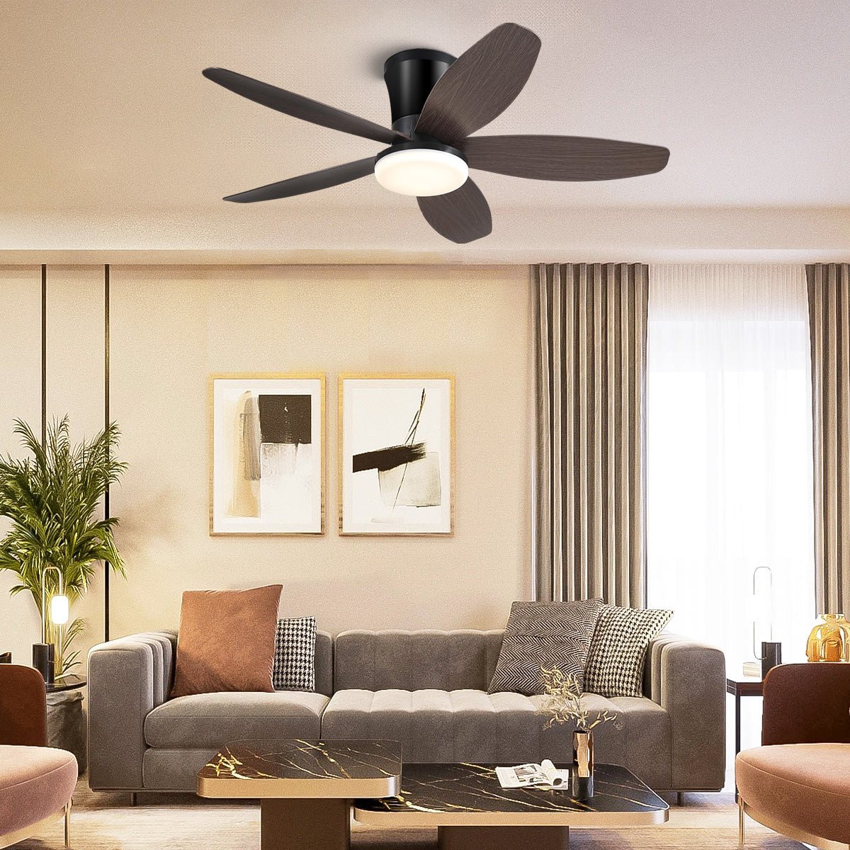 Indoor/Outdoor Recessed Black Ceiling Fan Light - Brown36"Blushlighting