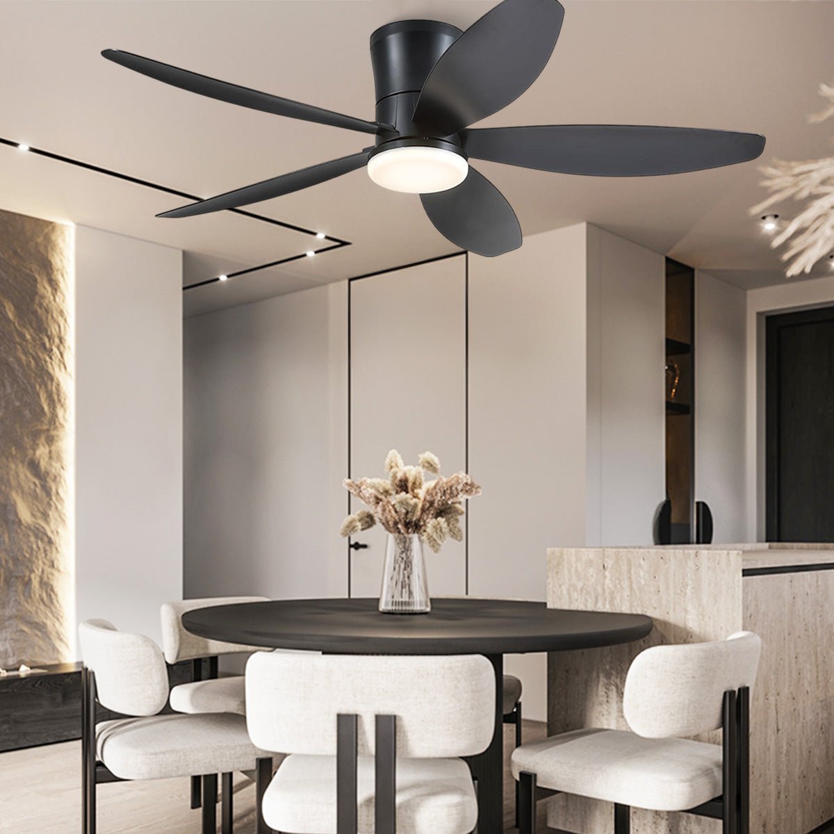Indoor/Outdoor Recessed Black Ceiling Fan Light - Black48"Blushlighting