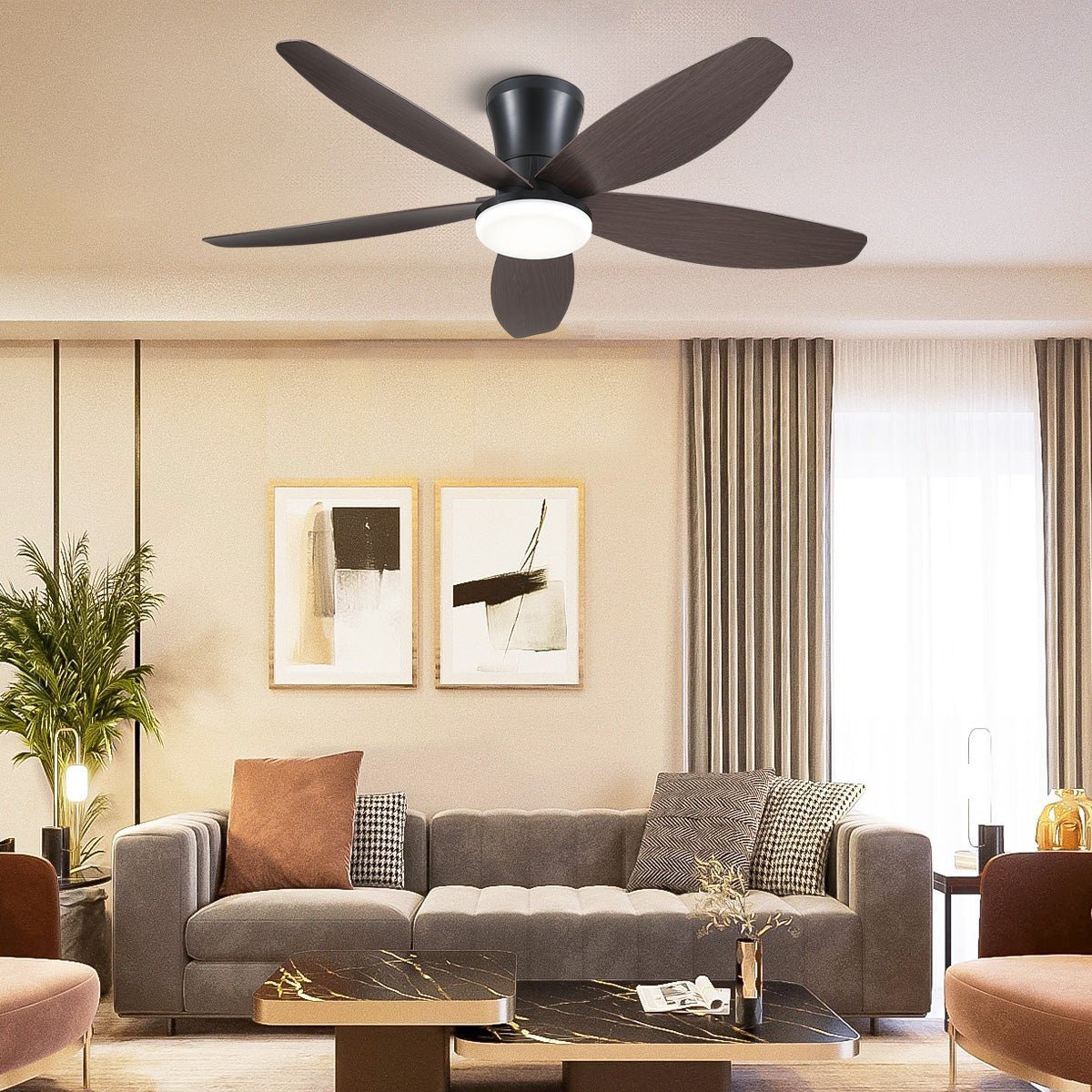 Indoor/Outdoor Recessed Black Ceiling Fan Light - Brown42"Blushlighting