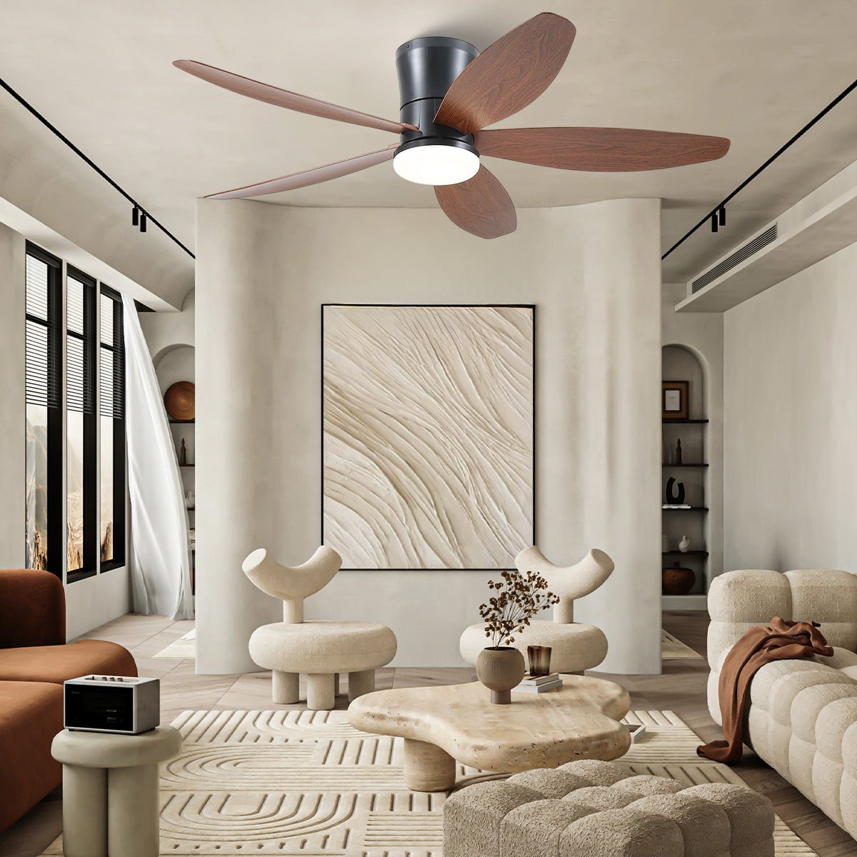 Indoor/Outdoor Recessed Black Ceiling Fan Light - Brown48"Blushlighting