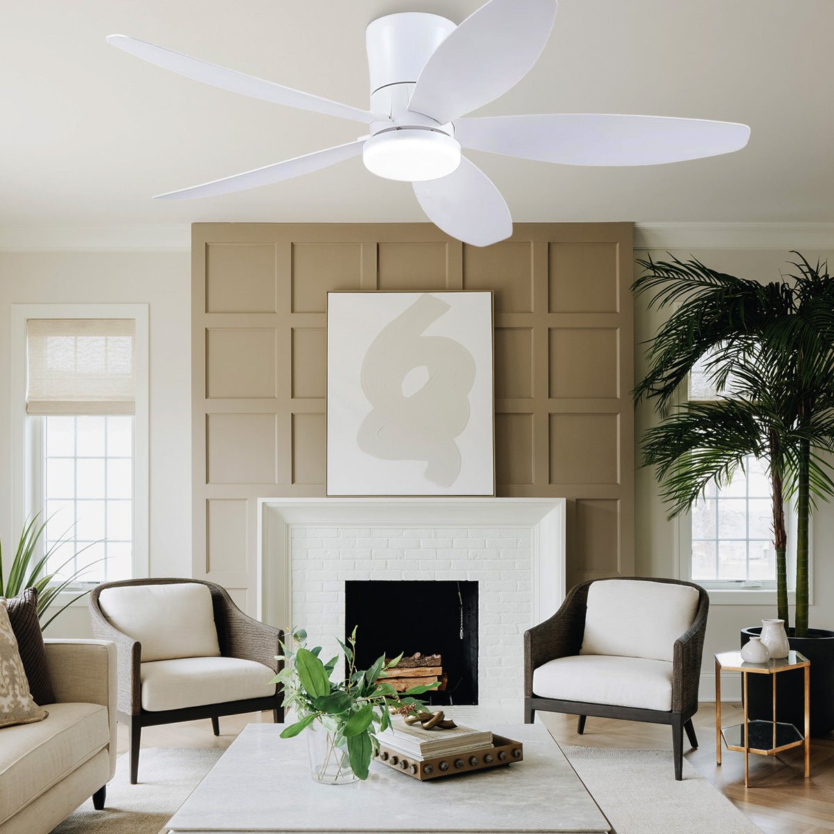 Indoor/Outdoor Recessed Black Ceiling Fan Light - White48"Blushlighting