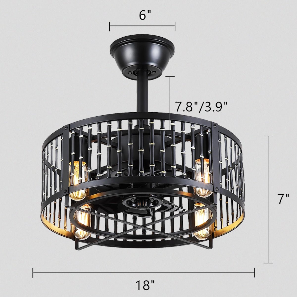 Industrial Black Cage Ceiling Fan Light 18" - Blushlighting