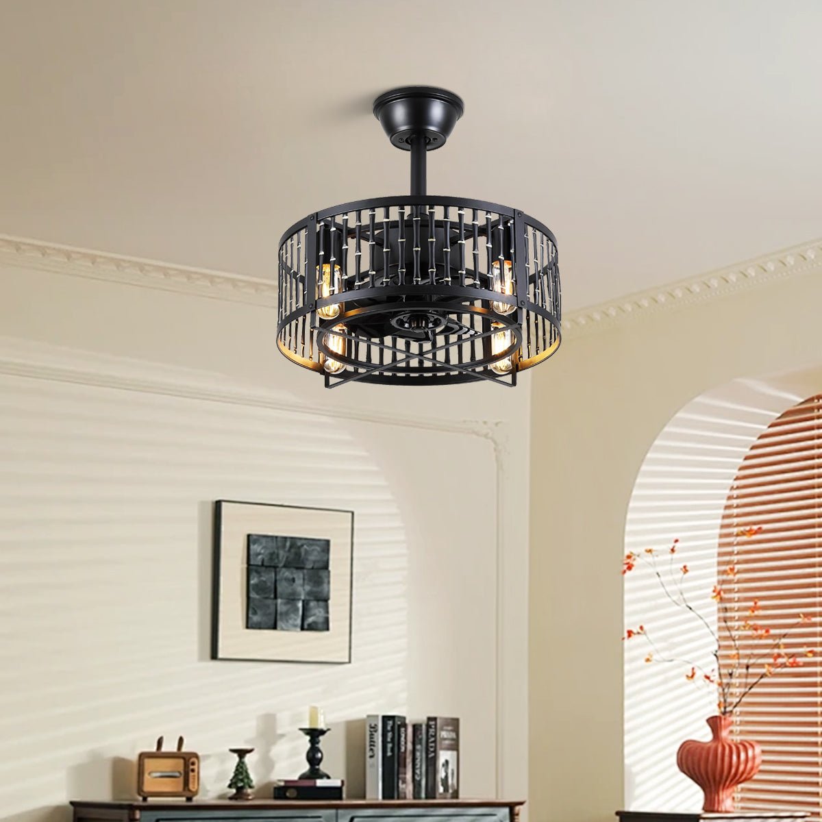 Industrial Black Cage Ceiling Fan Light 18" - Blushlighting