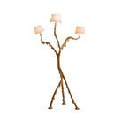 Ines brass three-light floor lamp with white fabric shades