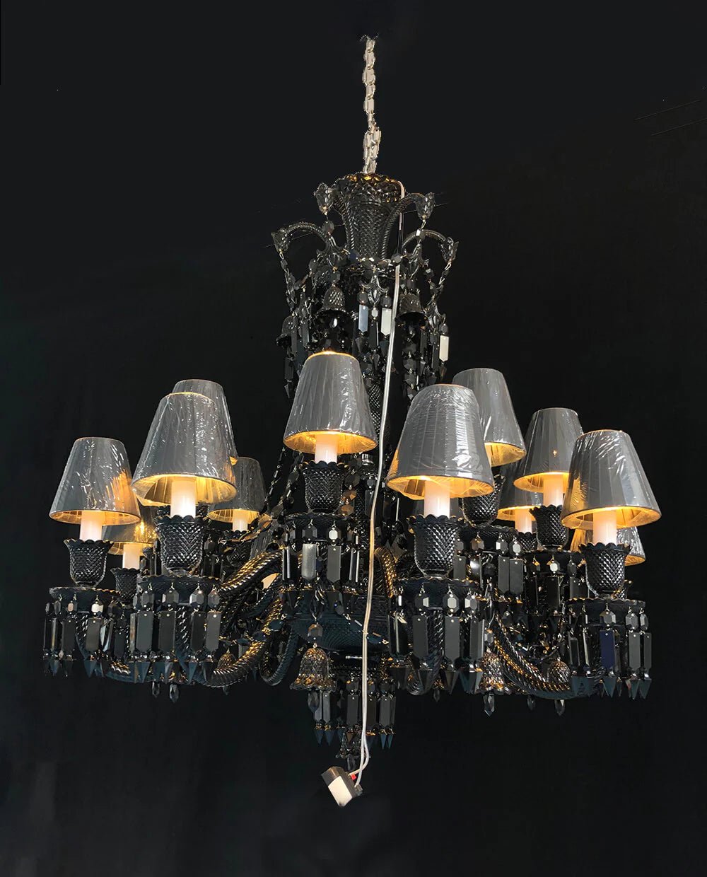 Inspired 18 Lights Black Chandelier Lustre Crystal Lighting with Lampshades - Blushlighting