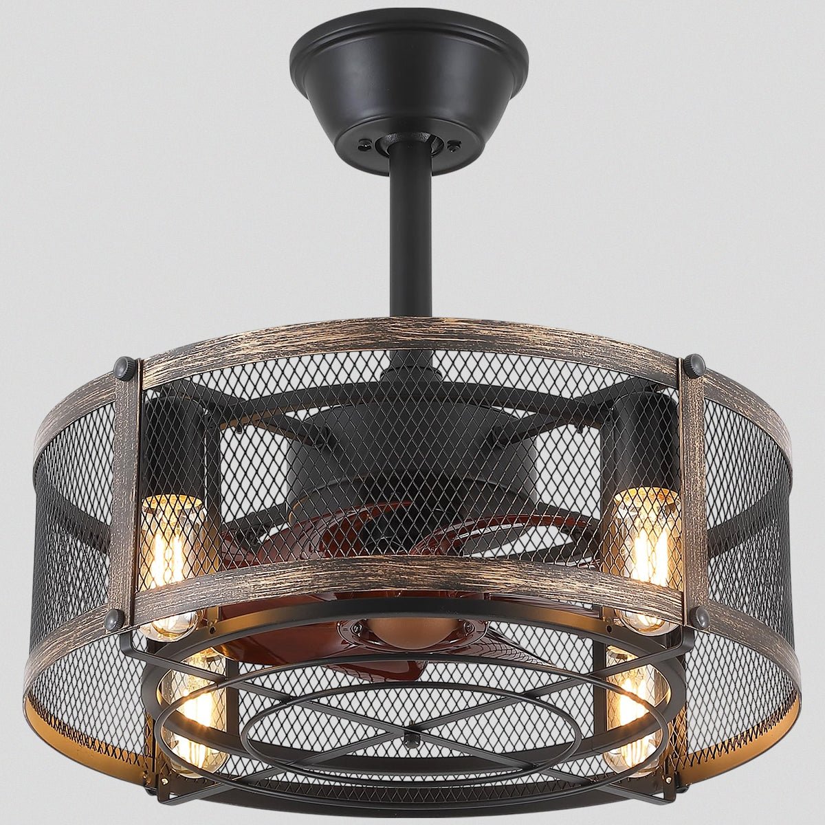 Iron Cage Country Wood Grain Black Ceiling Fan Light 18" - Blushlighting