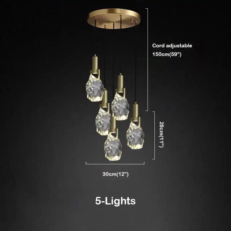 Irregular crystal pendant 6 styles - Round - 5 lightsBlushlighting