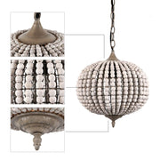 Blushlighting® Retro loft vintage rustic round wooden beads pendant lamp for living room, hotel, kitchen