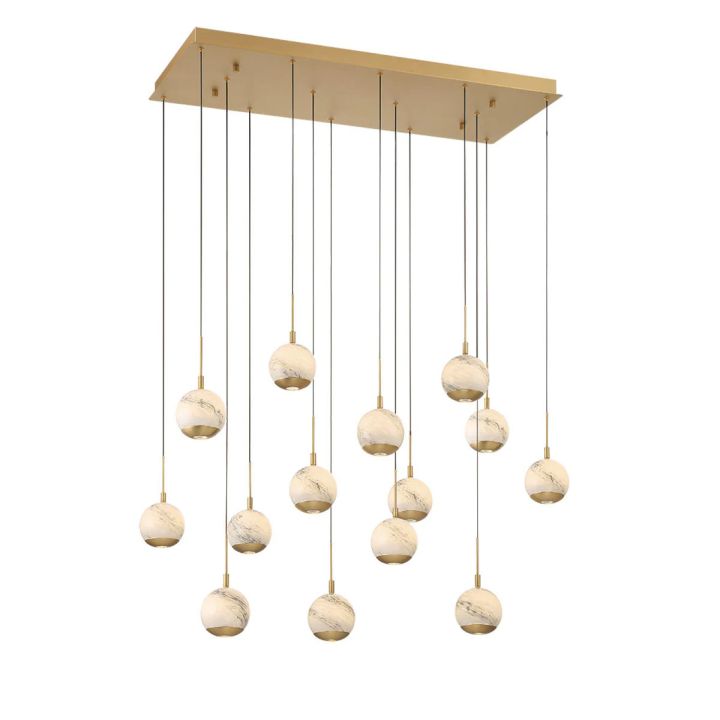 Kimma Lights Linear LED Chandelier-Chandelier-Lacquered Burnished Brass-14 Light-Blushlighting
