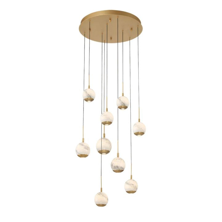 Kimma Lights Round LED Chandelier-Chandelier-Lacquered Burnished Brass-9 Light-Blushlighting