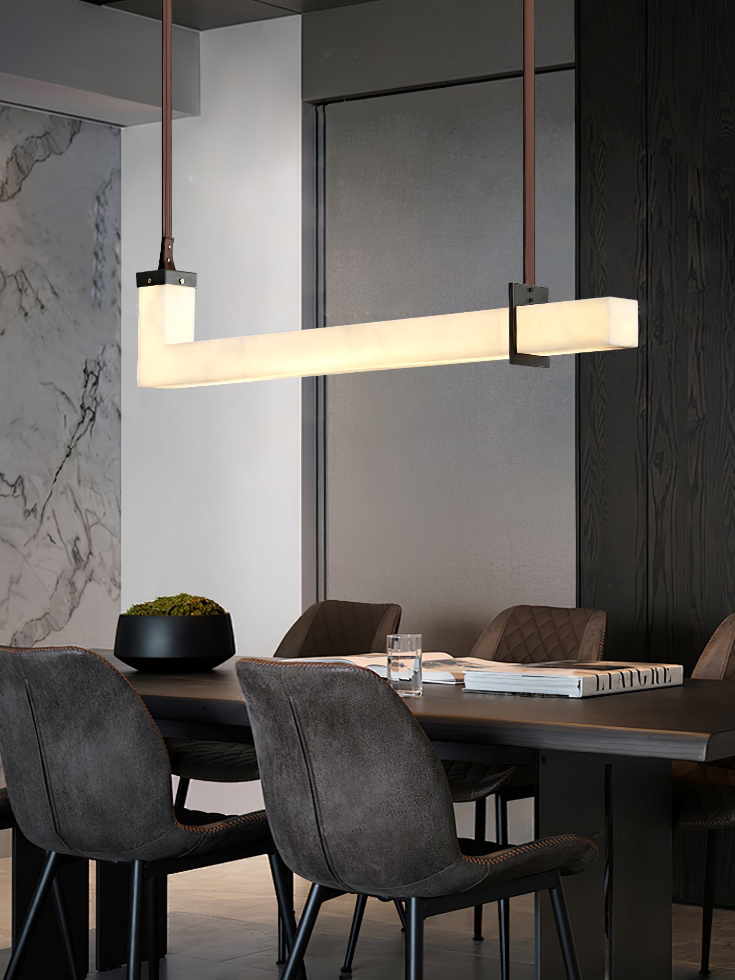 L-Axis Pendant Lamp - L 39.4 in x H 9.1 inBlack & WhiteWarm LightBlushlighting