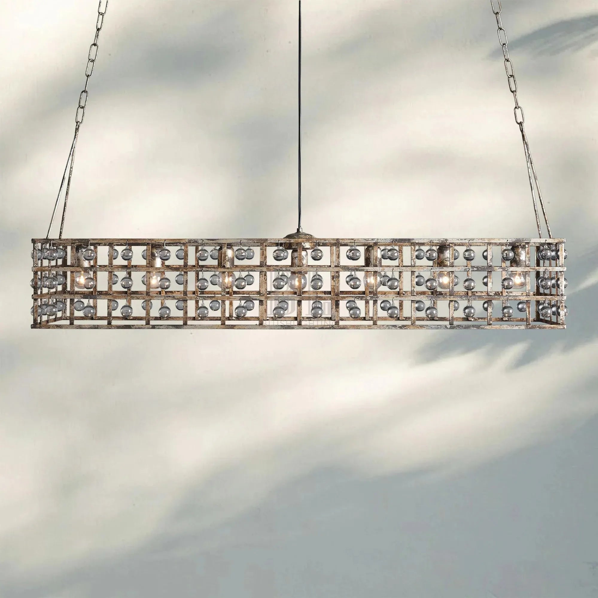 La Caged Rectangular Chandelier 7-Light-Silver Clay-