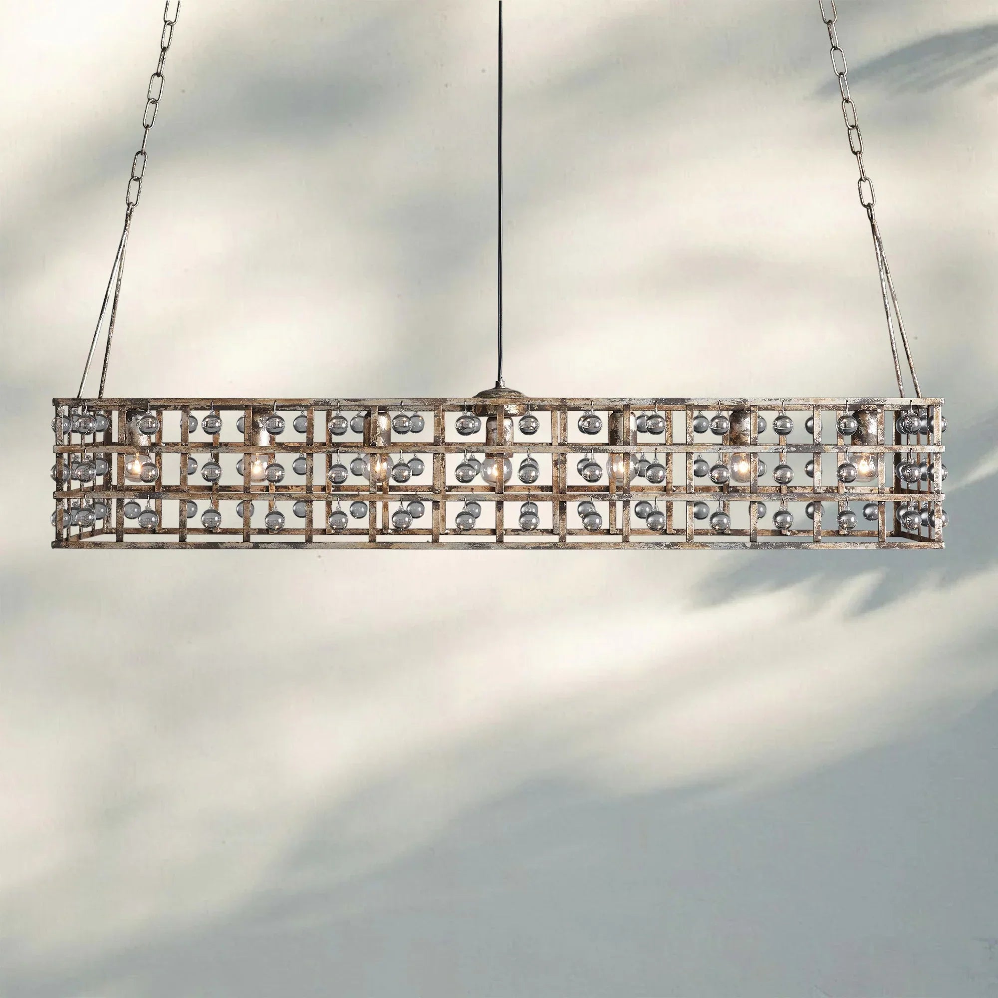La Caged Rectangular Chandelier 7-Light-Silver Clay-