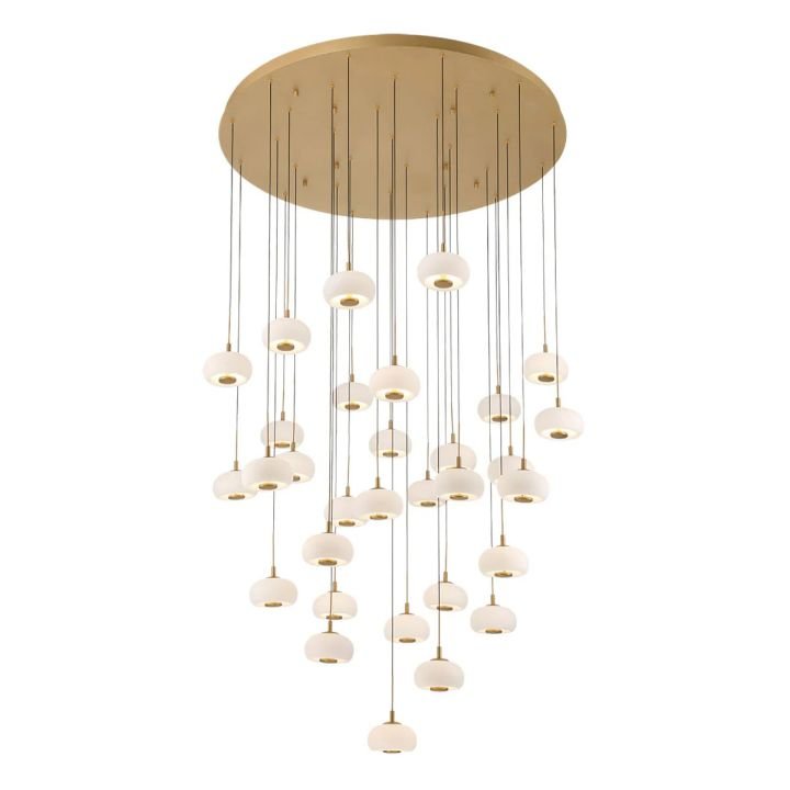 Lanterns Glass 31 Light Round LED Chandelier - Antique BrassBlushlighting