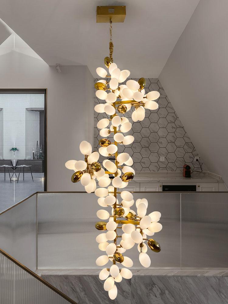 Large Branch Copper Chandelier with Grape Shape Bulbs Unique and Creative Light Fixture for Staircase/ Duplex/ High Ceiling Living Room/ Restaurant-Chandeliers-Blushlighting