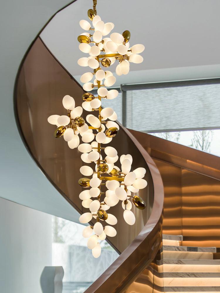 Large Branch Copper Chandelier with Grape Shape Bulbs Unique and Creative Light Fixture for Staircase/ Duplex/ High Ceiling Living Room/ Restaurant - H 94.5" * D 29.5"Warm LightBlushlighting