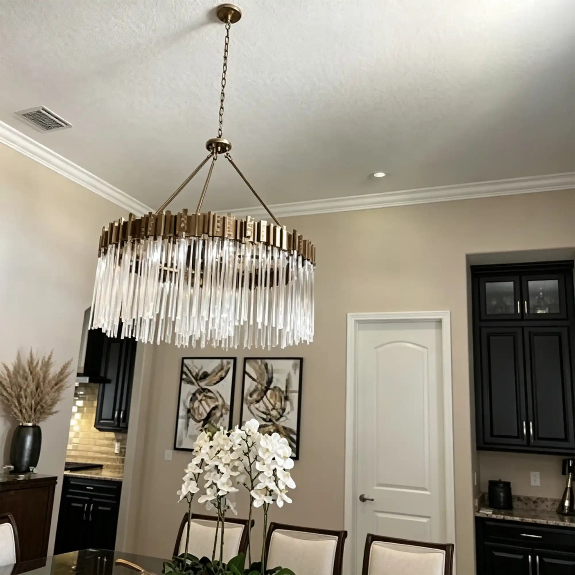 Large Elegant Multi-layers Glam Glass Chandelier for High-ceiling Staircase/Entryway/Living/meeting Room - 1 Layer/D30"*H44"GoldWarm LightBlushlighting