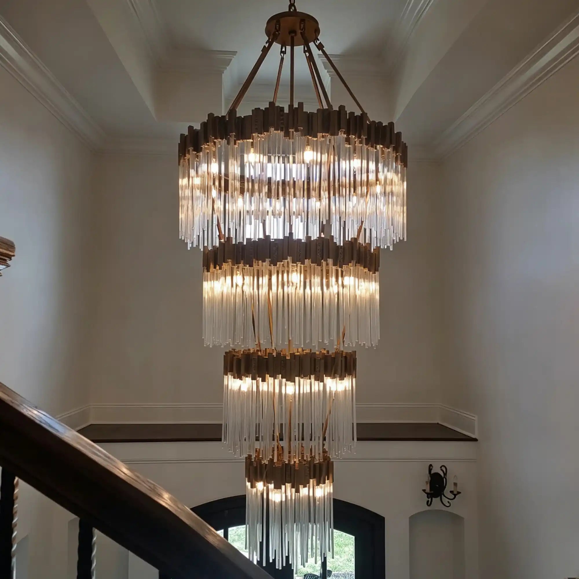 Large Elegant Multi-layers Glam Glass Chandelier for High-ceiling Staircase/Entryway/Living/meeting Room - 4 Layers/D40"*H95"GoldWarm LightBlushlighting
